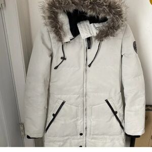 Noize Women's White Puffer Coat with Fur Trim